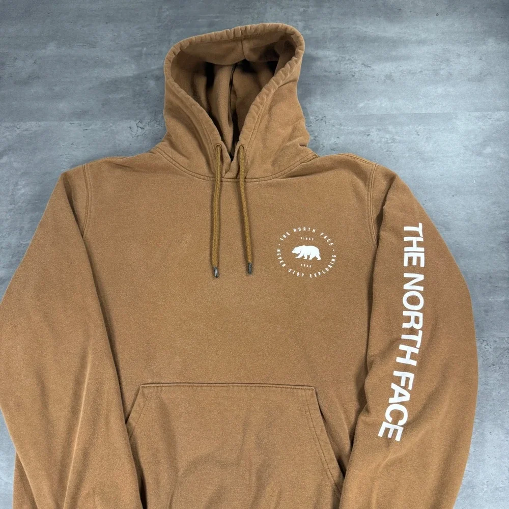 The North Face‎ Hoodie Mens Medium Brown Graphic Sleeve Logo Pullover Bear
